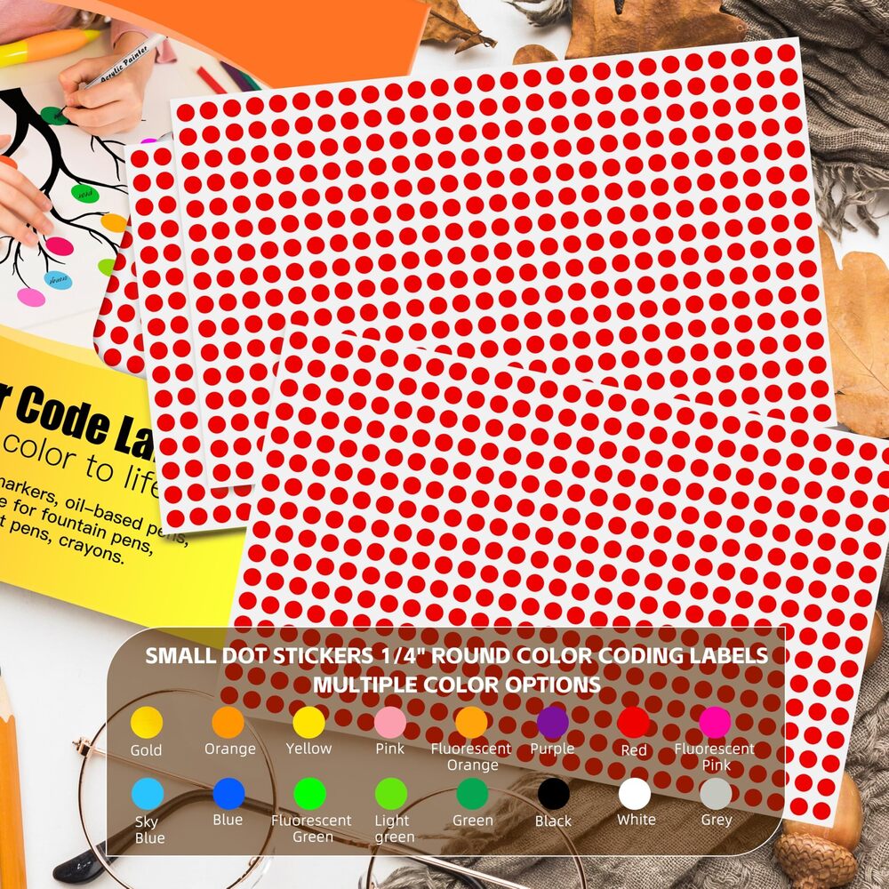 2564 0.25 Inch Red Color Coding Sticker Dots,4200 PCS Small Round Circle - Picture 3 of 7